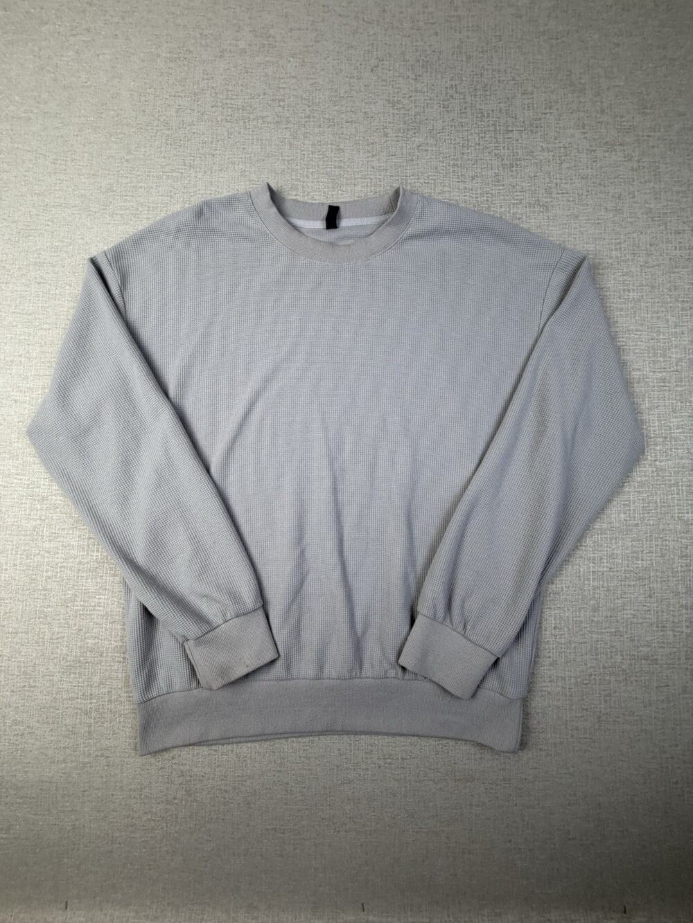 Comfrt Waffle Knit Crewneck Sweatshirt Unisex XL Gray Oversized Pullover